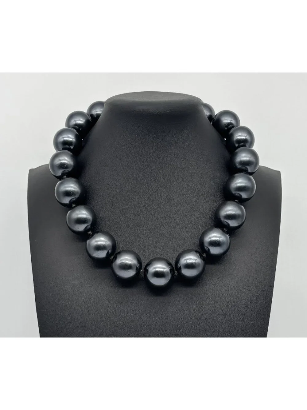 Vintage Monet Statement Necklace 20mm Black Lucite Beads Adjustable 1980s Signed